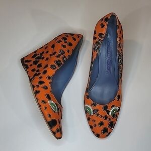 Ashley DEARBORN Leopard Lizard Cheetah Funky Rare Leather Almond Toe Wedge Heel
